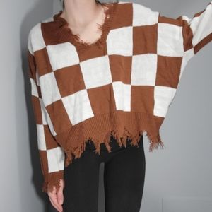 Burnt Orange & White Checkered Sweater